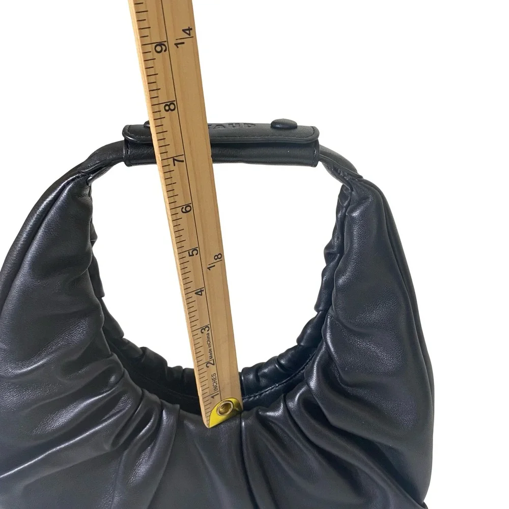 Staud Soft Moon Bag Black Leather‎ Ruched Crescent Hobo Handbag Small